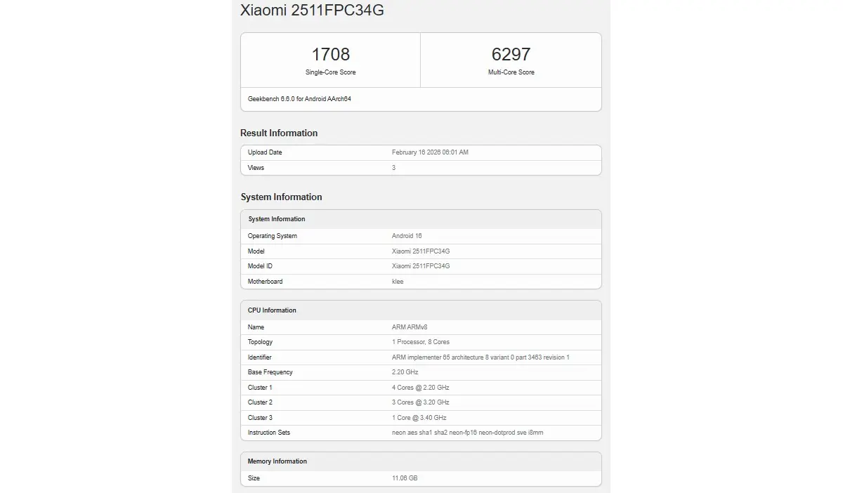 Les scores Geekbench du Poco X8 Pro révèlent les performances du Dimensity 8500