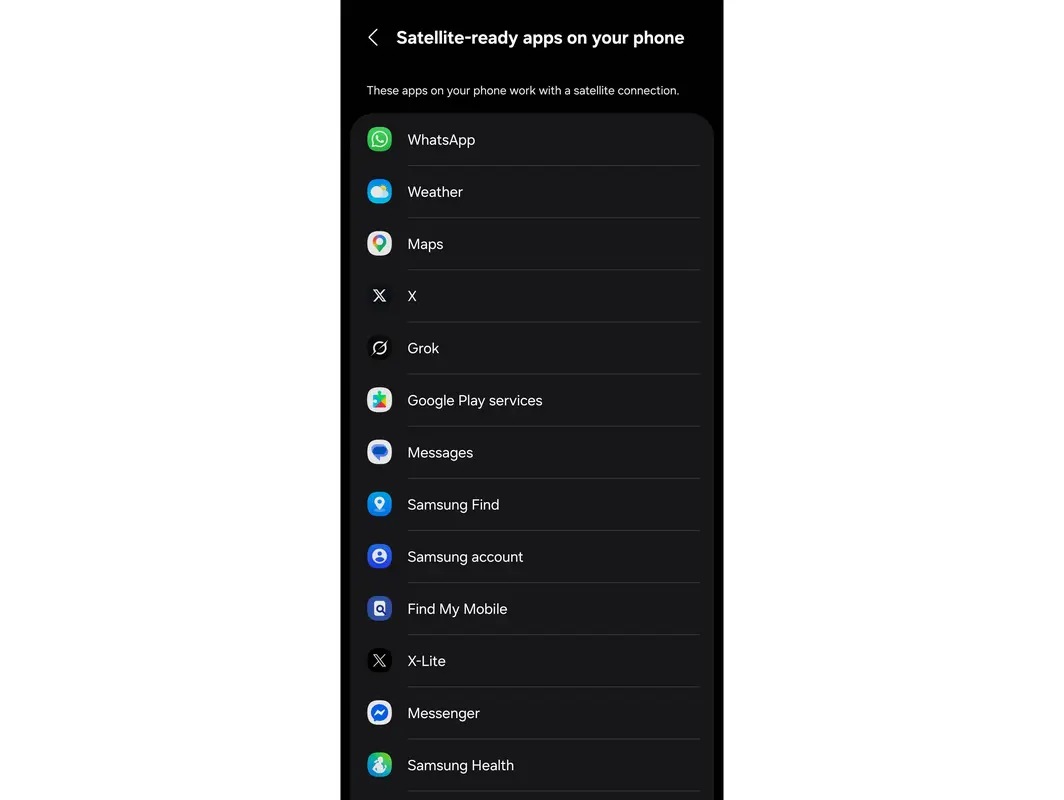 Samsung Adds Satellite-Ready Apps List in Phone Settings